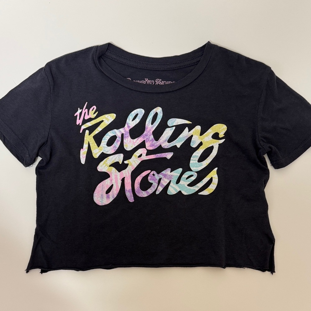 Rowdy Sprout Black Rolling Stones Crop Tee